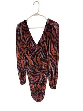 ASOS Orange Black Pink Patterned Midi Dress